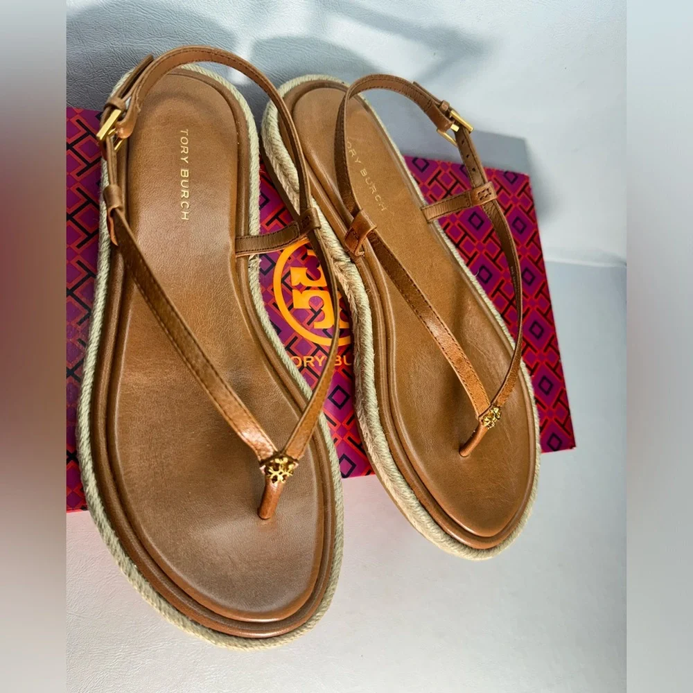TORY BURCH Delicate Logo Thong - T-Bar Sandals casual outdoor summer vacation